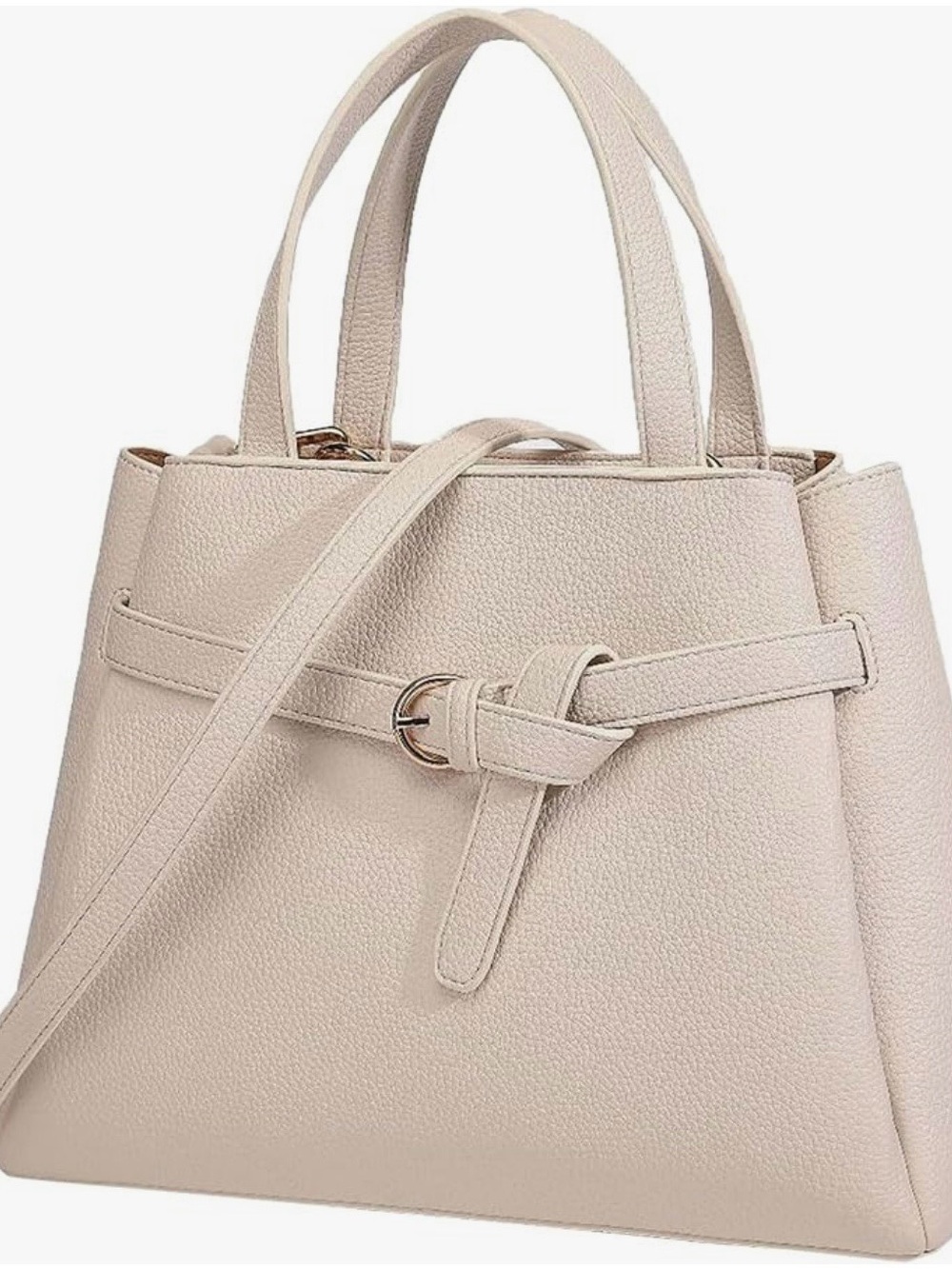 Beige Structured Satchel with Detachable Strap
